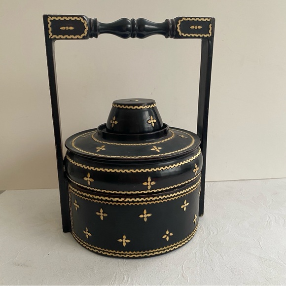 Vintage Other - Vintage Tiffin Burmese Lacquered Food Carrier 4 pieces circa 1950